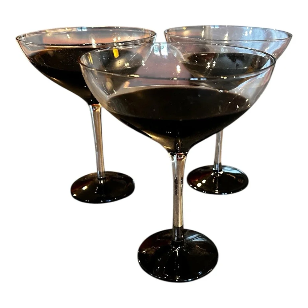 Pier 1 Elemental Black Martini/Margarita Hand Blown‎ Glasses set of 3